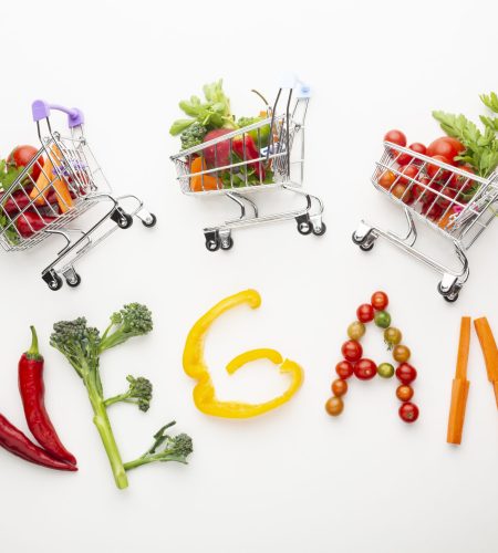 top view vegan lettering small shopping carts